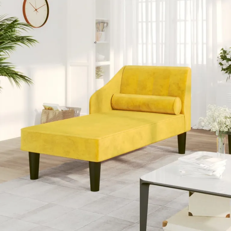 Ottomane Liegesofa Recamiere Sofa Couch 2-Sitzer Gelb Samt