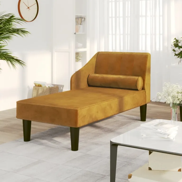 Ottomane Liegesofa Recamiere Sofa Couch 2-Sitzer Braun Samt