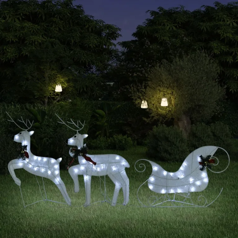 Rentier mit Schlitten Weihnachtsdekoration 60 LEDs Outdoor Wei