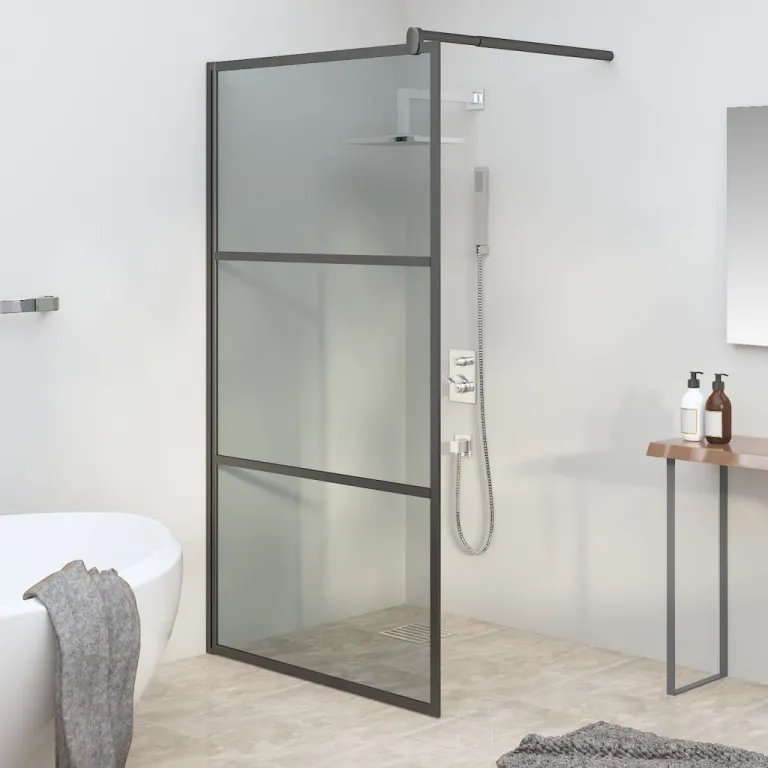 Duschwand fr Walk-In Dusche 100x195 cm Dunkel ESG Glas Schwarz Duschniesche