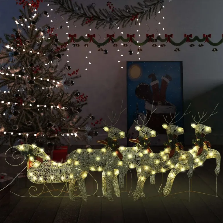Weihnachtsdekoration Rentiere & Schlitten 100 LEDs Outdoor Gold