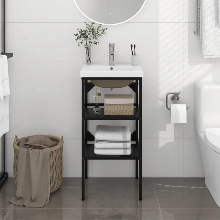 Badezimmer-Waschtischgestell mit Waschbecken Schwarz Eisen 40 cm