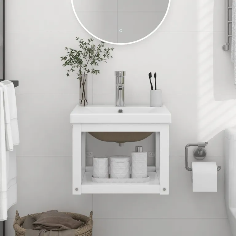 Badezimmer-Waschtischgestell mit Waschbecken Wei Eisen 40 cm
