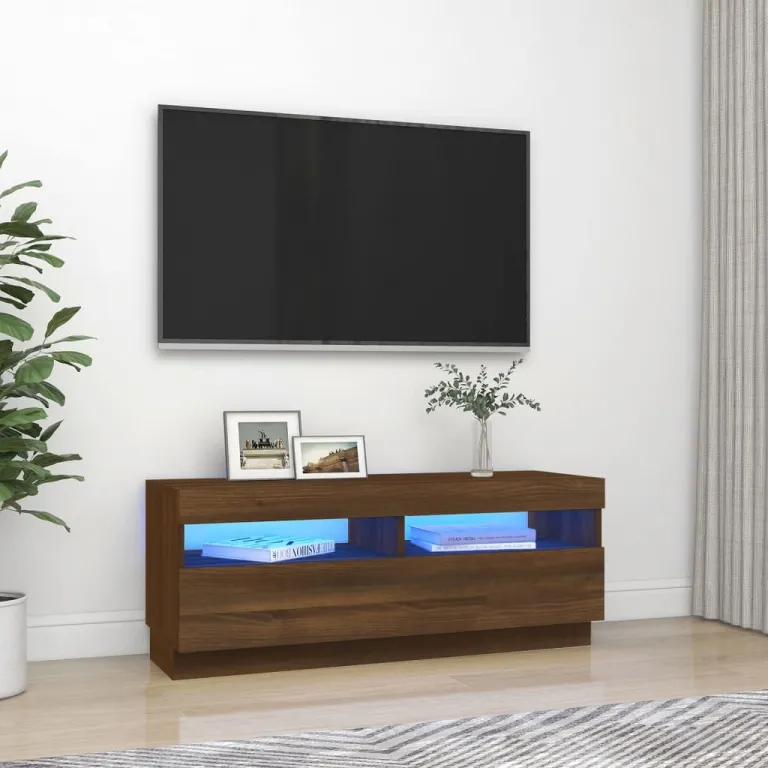 TV-Schrank mit LED-Leuchten Braun Eichen-Optik 100x35x40 cm TV-Lowboard
