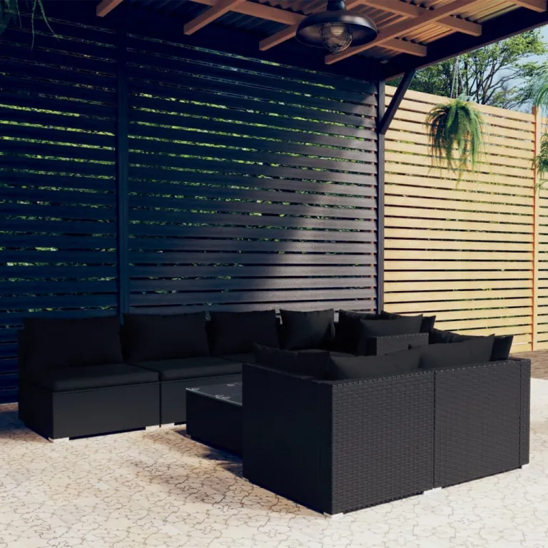 8-tlg. Garten-Lounge-Set mit Kissen Schwarz Polyrattan