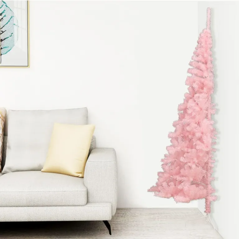 Knstlicher Halb-Weihnachtsbaum mit Stnder Rosa 150 cm PVC