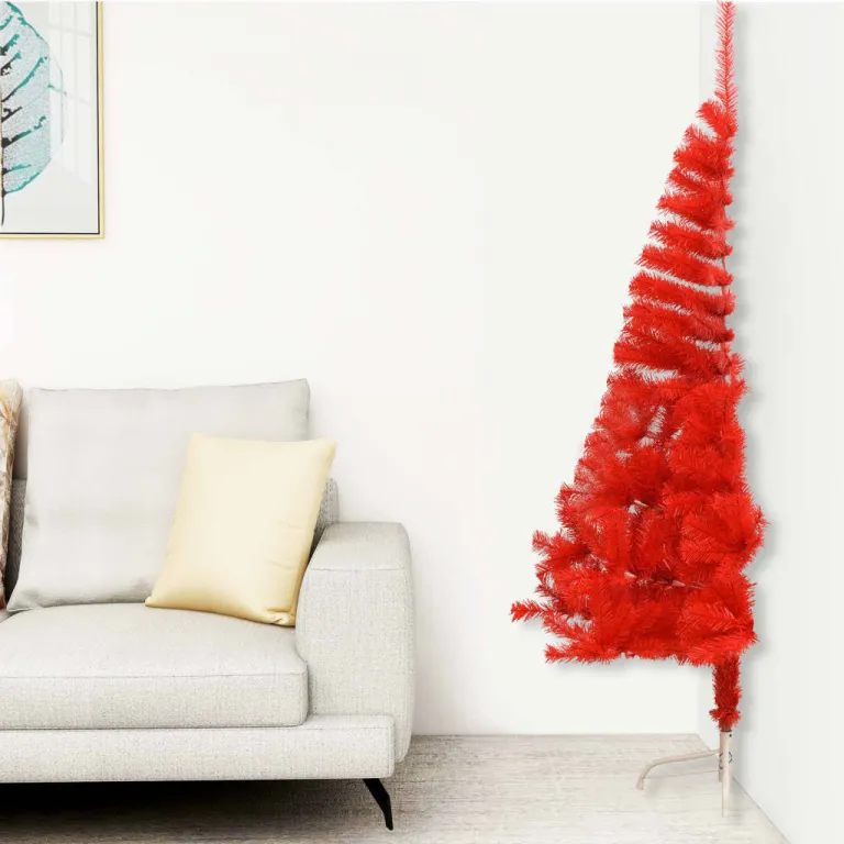 Knstlicher Halb-Weihnachtsbaum mit Stnder Rot 240 cm PVC