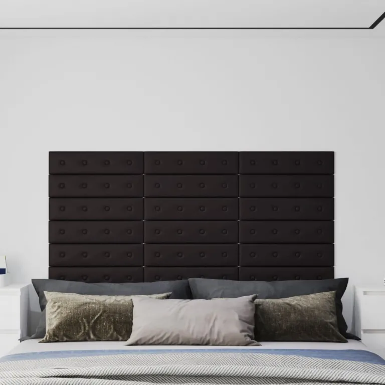 Wandpaneele 12 Stk. Schwarz 60x15 cm Kunstleder 1,08 m Bett Schlafzimmer Kopf