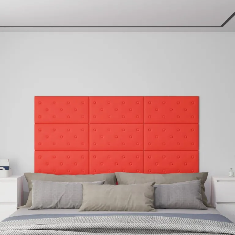 Wandpaneele 12 Stk. Rot 60x30 cm Kunstleder 2,16 m Bett Schlafzimmer Kopf