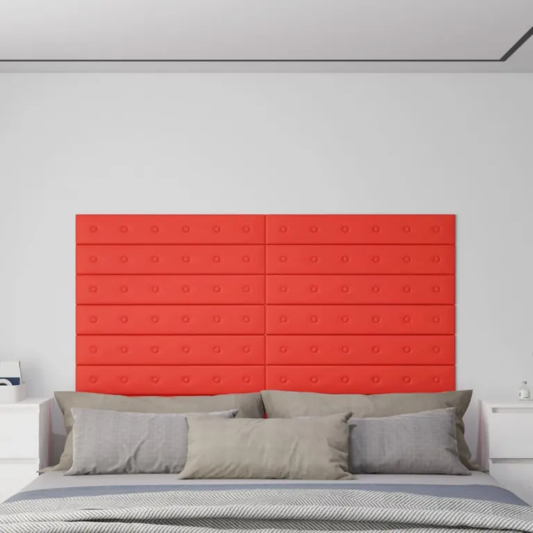 Wandpaneele 12 Stk. Rot 90x15 cm Kunstleder 1,62 m Bett Schlafzimmer Kopf