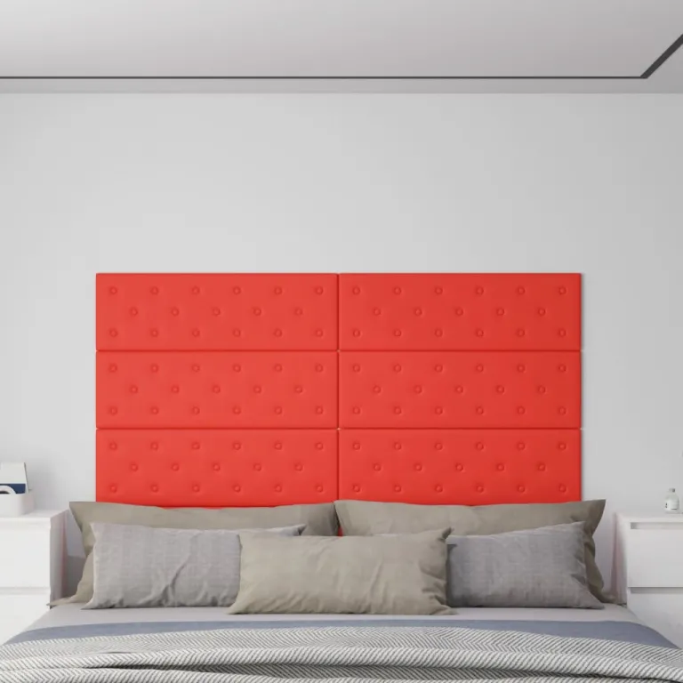 Wandpaneele 12 Stk. Rot 90x30 cm Kunstleder 3,24 m Bett Schlafzimmer Kopf