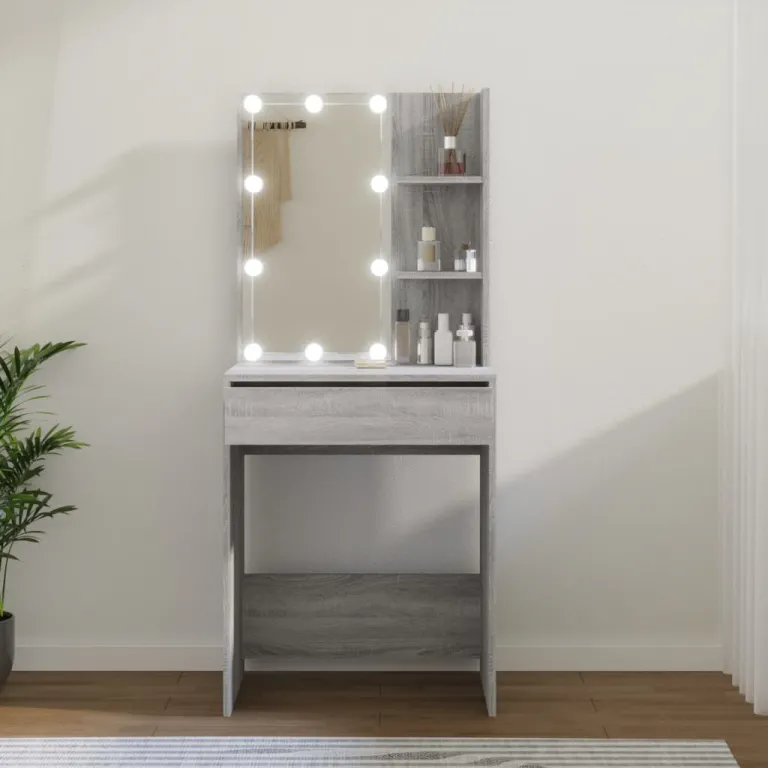 Schminktisch Frisiertisch Beautytisch mit LED Grau Sonoma 60x40x140 cm