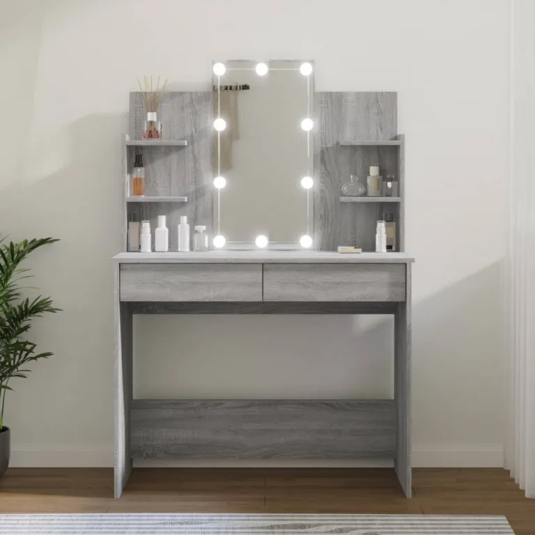 Schminktisch Frisiertisch Beautytisch mit LED Grau Sonoma 96x40x142 cm