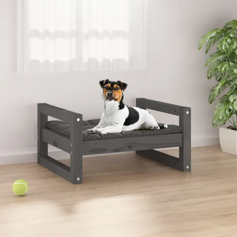 Hundebett Grau 55,5x45,5x28 cm Massivholz Kiefer  Krbchen Bett Hund Haustier