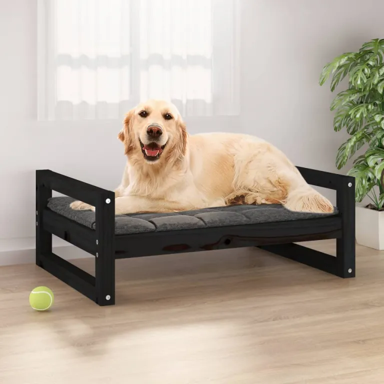 Hundebett Hundekrbchen Hundeplatz Schwarz 75,5x55,5x28 cm Massivholz Kiefer