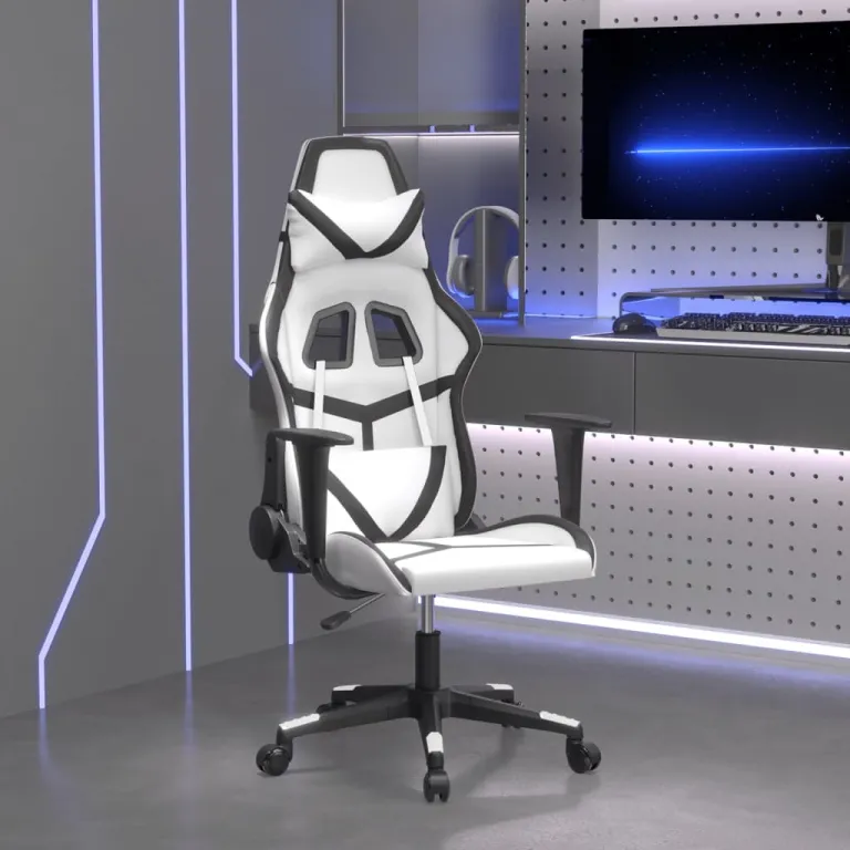 Gaming-Stuhl mit Massagefunktion Wei und Schwarz Kunstleder