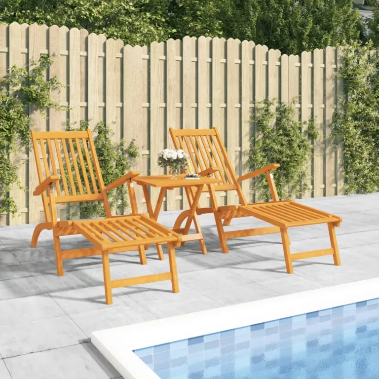 Deckchair Garten-Liegesthle mit Futeil und Tisch Massivholz Akazie Liegestuhl