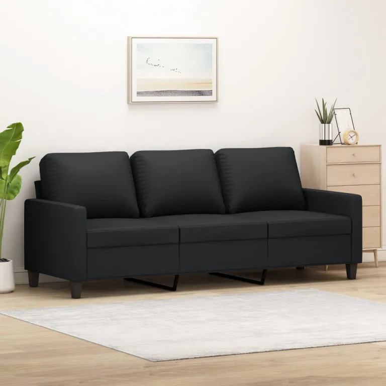 3-Sitzer-Sofa Schwarz 180 cm Kunstleder Couch