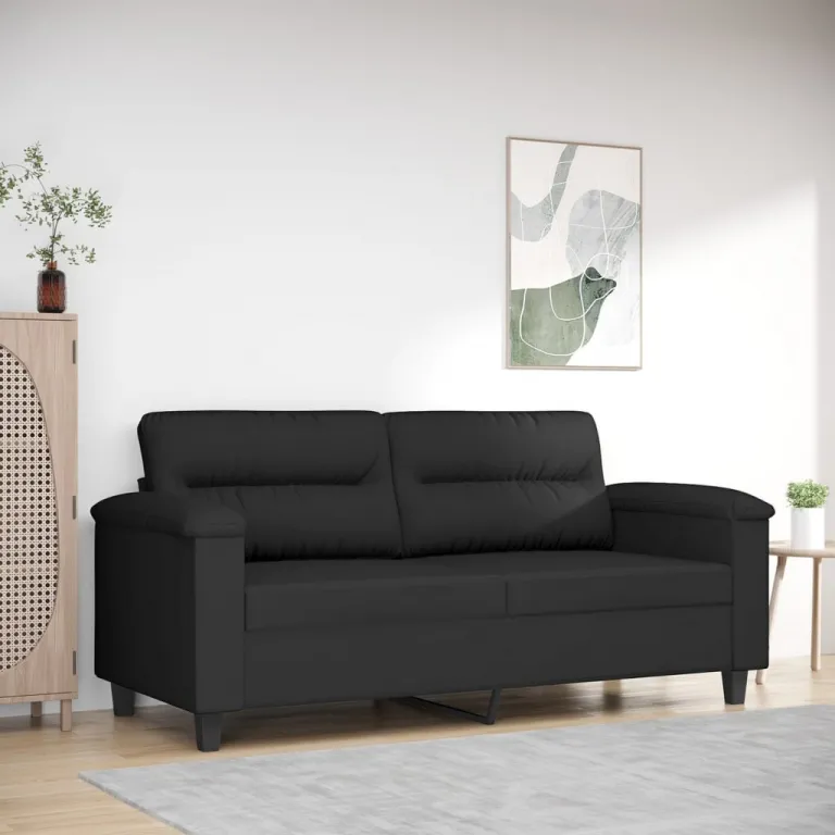 2-Sitzer-Sofa Schwarz 140 cm Mikrofasergewebe Couch Stoff