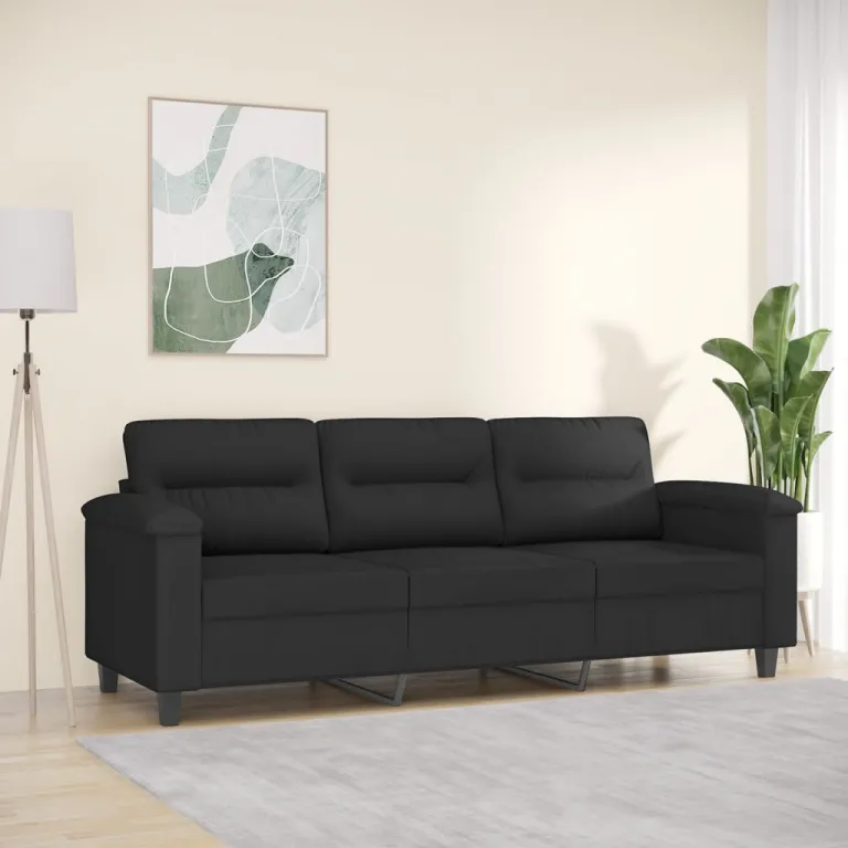 3-Sitzer-Sofa Schwarz 180 cm Mikrofasergewebe Couch Stoff