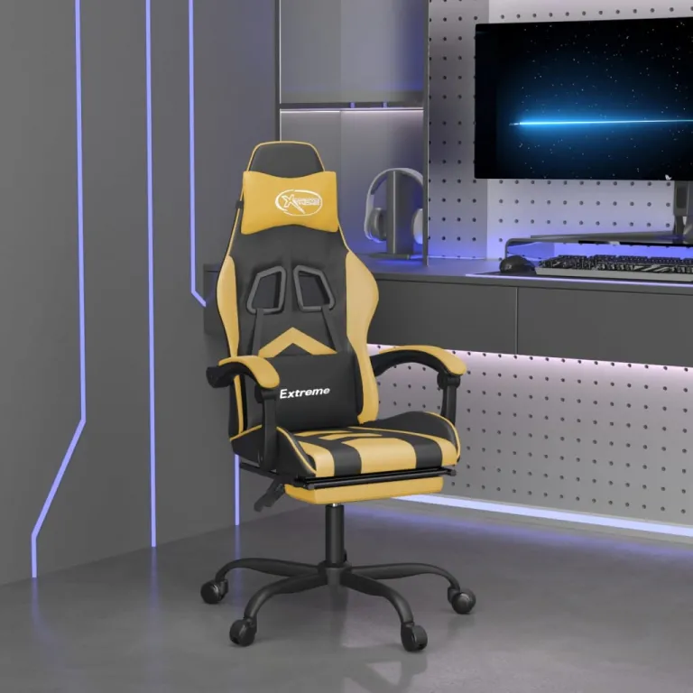 Gaming-Stuhl mit Fusttze Drehbar Schwarz & Golden Kunstleder Computerstuhl