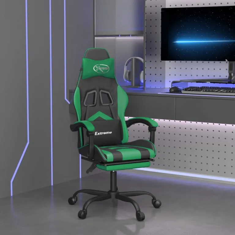 Gaming-Stuhl mit Fusttze Drehbar Schwarz & Grn Kunstleder Computerstuhl