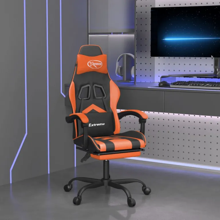 Gaming-Stuhl mit Fusttze Drehbar Schwarz & Orange Kunstleder Computerstuhl