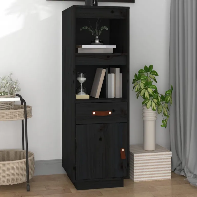 Highboard Schwarz 34x40x108,5 cm Massivholz Kiefer