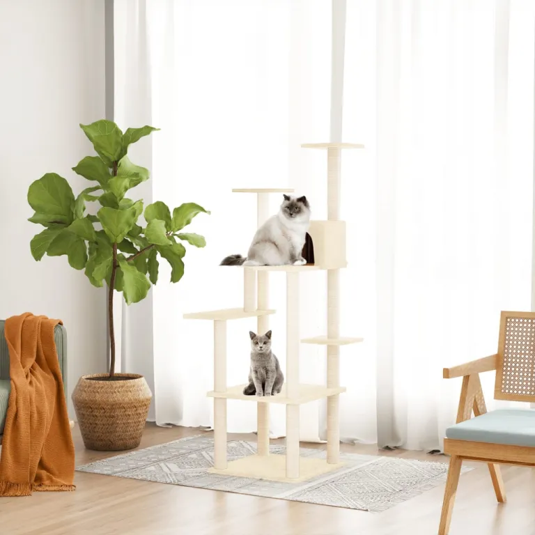 Kratzbaum mit Sisal-Kratzsulen Creme 153 cm Katze Spielzeug Klettern