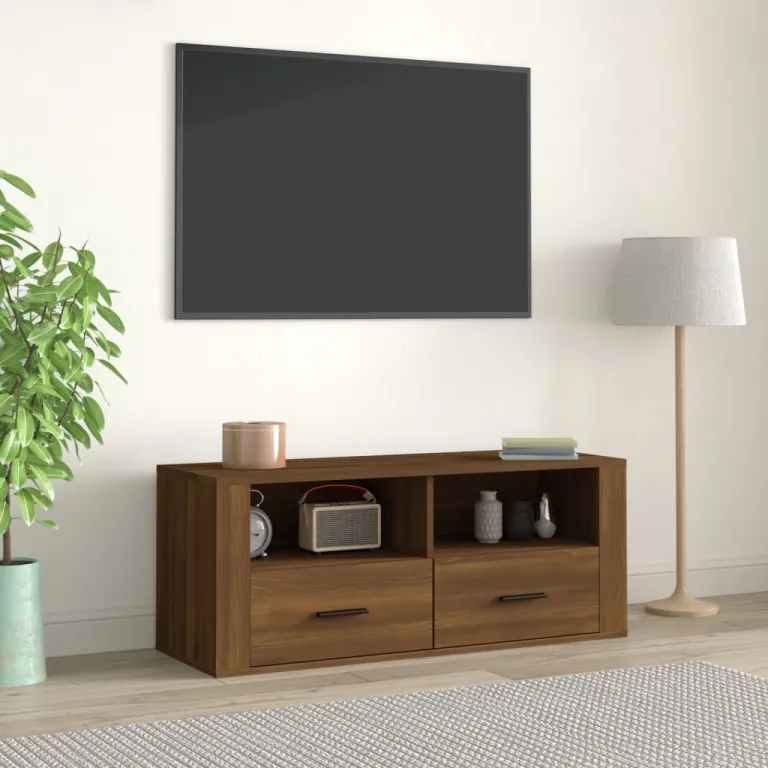 TV-Schrank Braun Eichen-Optik 100x35x40 cm Holzwerkstoff Lowboard Fernseher