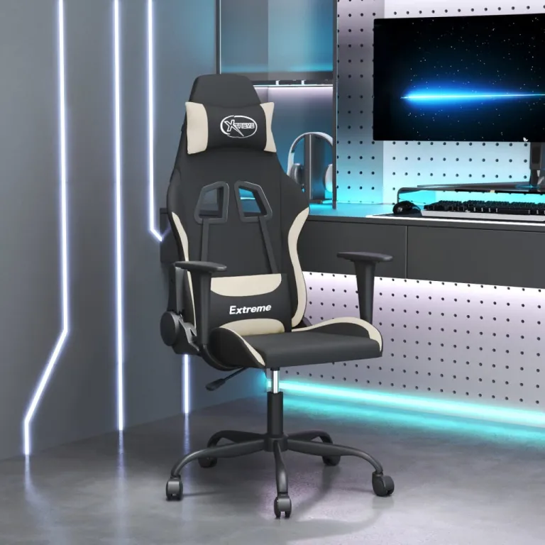 Gaming-Stuhl Schwarz und Creme Stoff Home Office Sessel Computer Bro Stuhl
