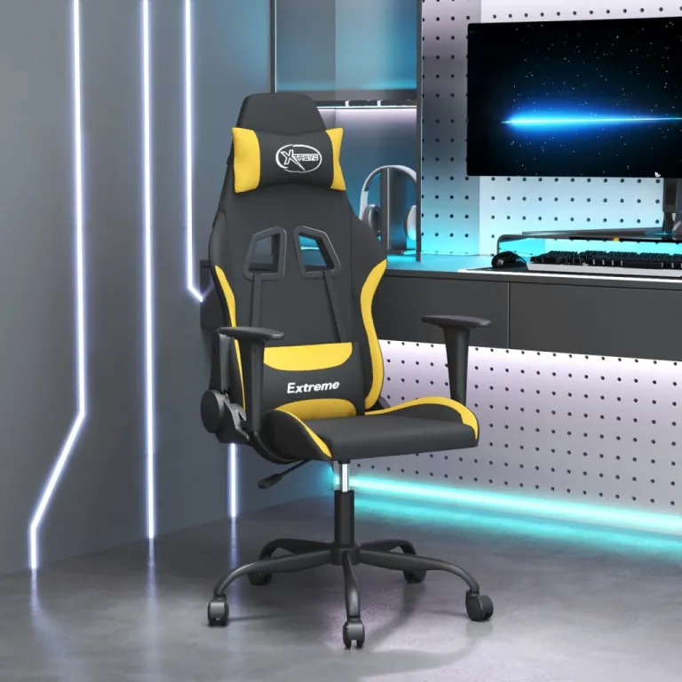 Gaming-Stuhl Schwarz und Gelb Stoff Home Office Sessel Computer Bro Massage