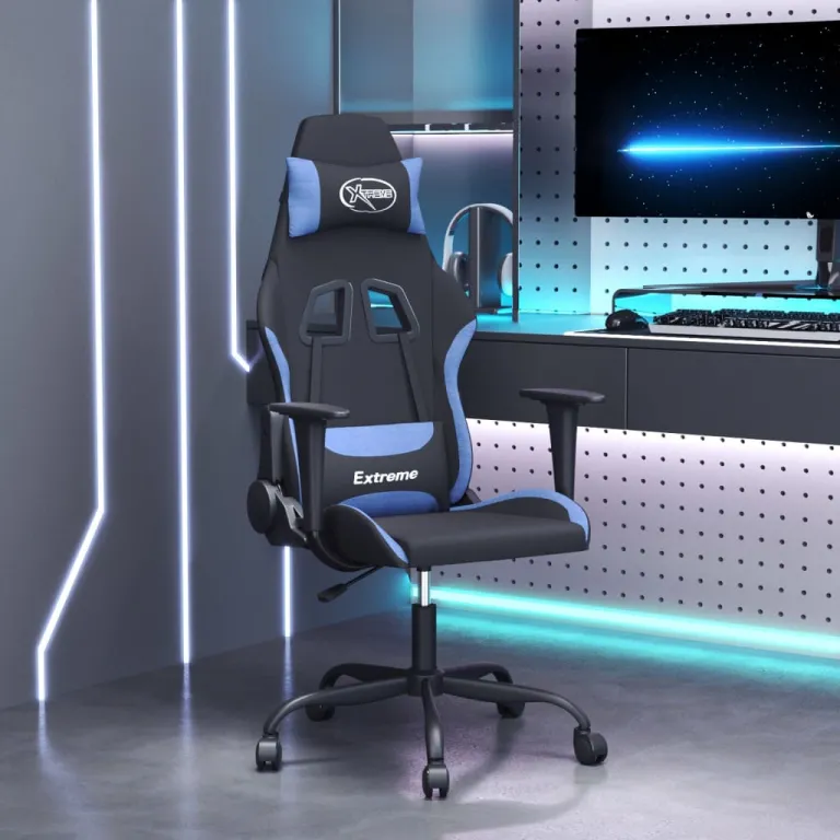 Gaming-Stuhl Schwarz und Blau Stoff Home Office Sessel Computer Bro Stuhl