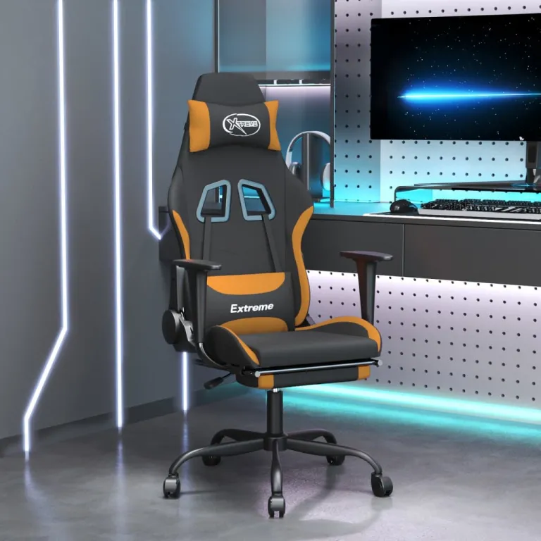 Gaming-Stuhl mit Fusttze Schwarz und Orange Stoff