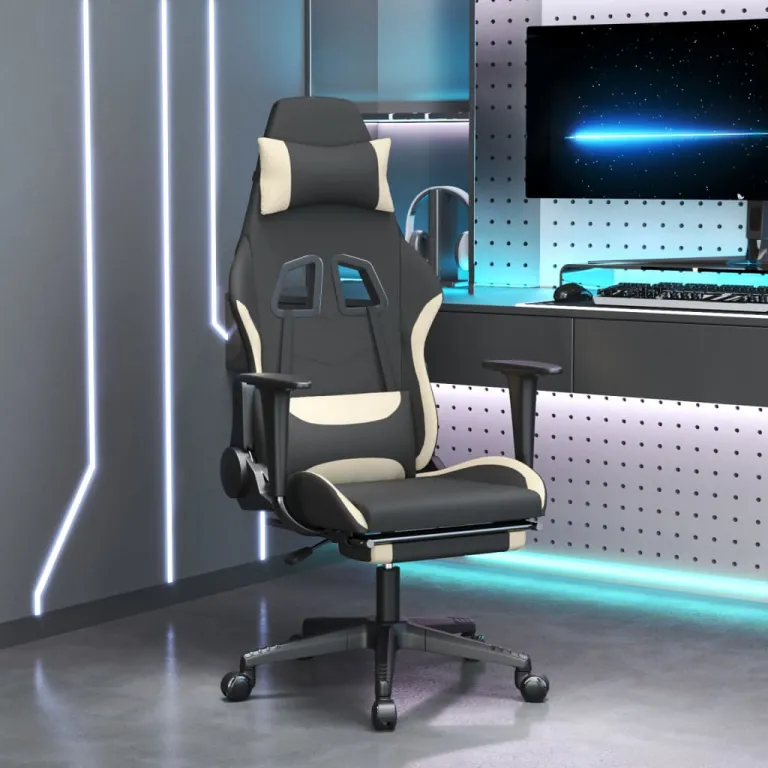 Gaming-Stuhl mit Fusttze Schwarz und Creme Stoff