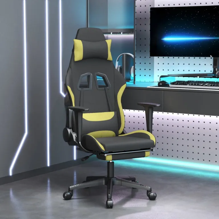 Gaming-Stuhl mit Fusttze Schwarz und Hellgrn Stoff