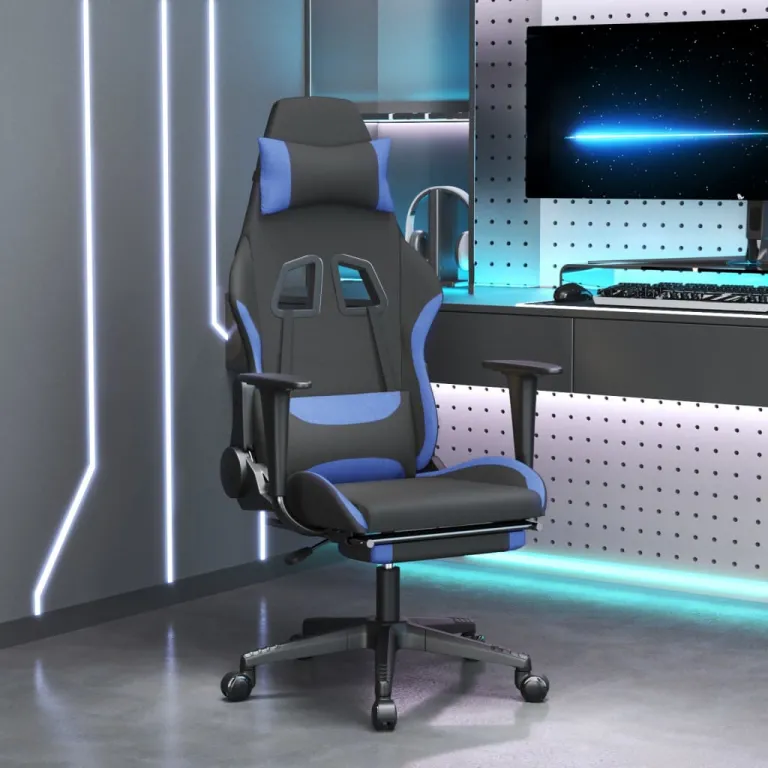 Gaming-Stuhl mit Fusttze Schwarz und Blau Stoff