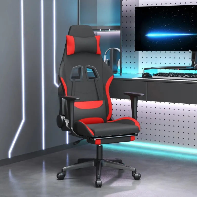 Gaming-Stuhl mit Fusttze Schwarz und Rot Stoff