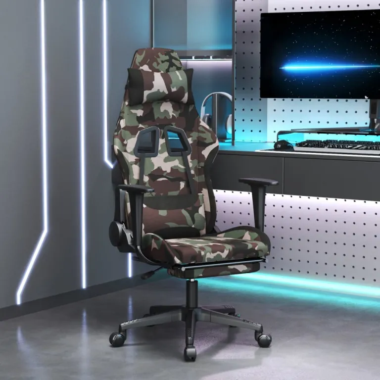 Gaming-Stuhl mit Fusttze Tarnfarben und Schwarz Stoff