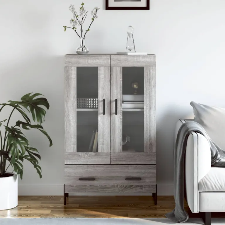 Highboard Grau Sonoma 69,5x31x115 cm Holzwerkstoff Glas Vitrine