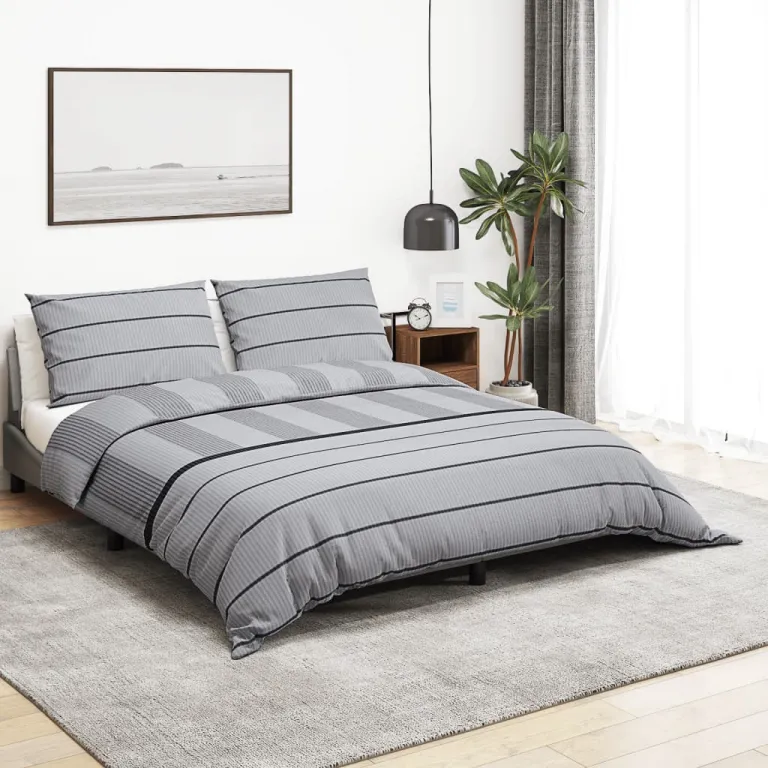 Bettwsche-Set Grau 135x200 cm Baumwolle