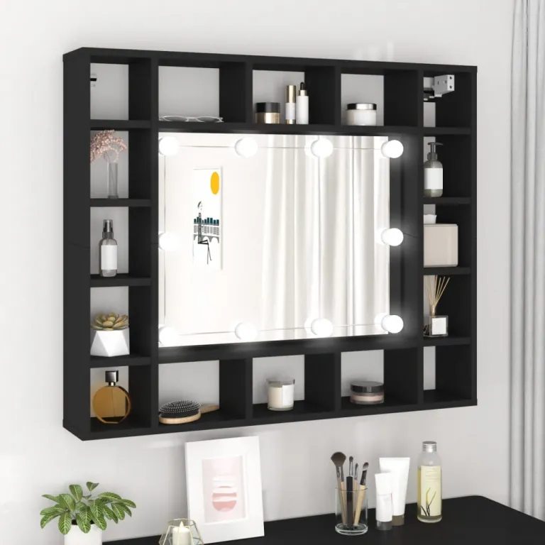 Badezimmerspiegel Badspiegel LED-Spiegelschrank Schwarz 91x15x76,5 cm