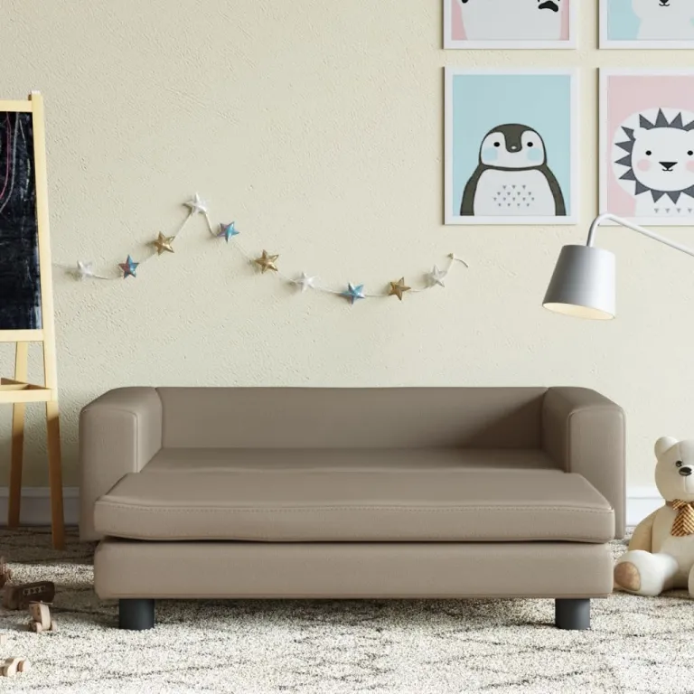Kindersofa mit Hocker Cappuccino-Braun 100x50x30 cm Kunstleder Kindercouch