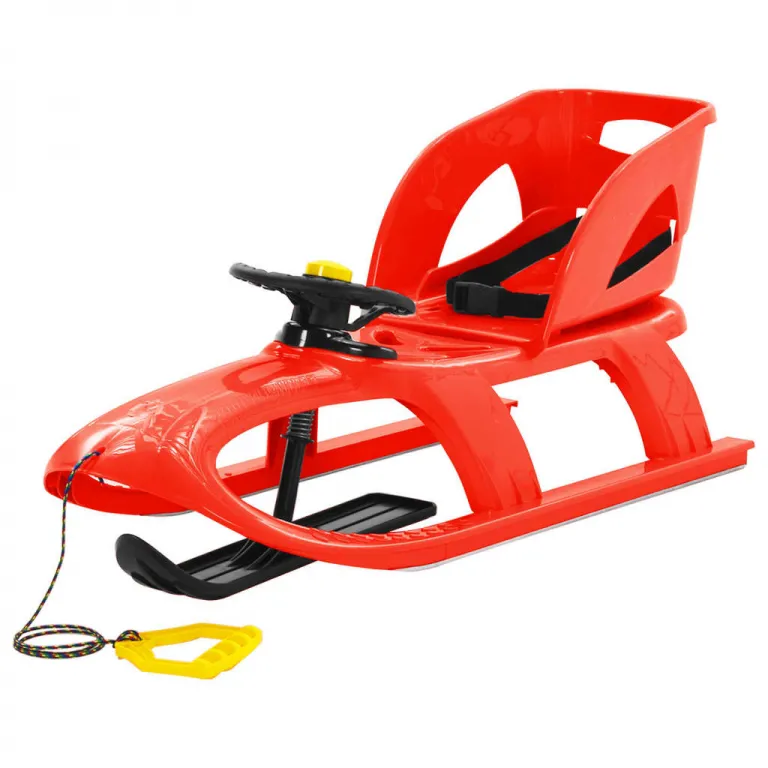 Schlitten mit Sitz und Lenkrad Rot 102,5x40x23 cm Kunststoff Rodeln Lenker