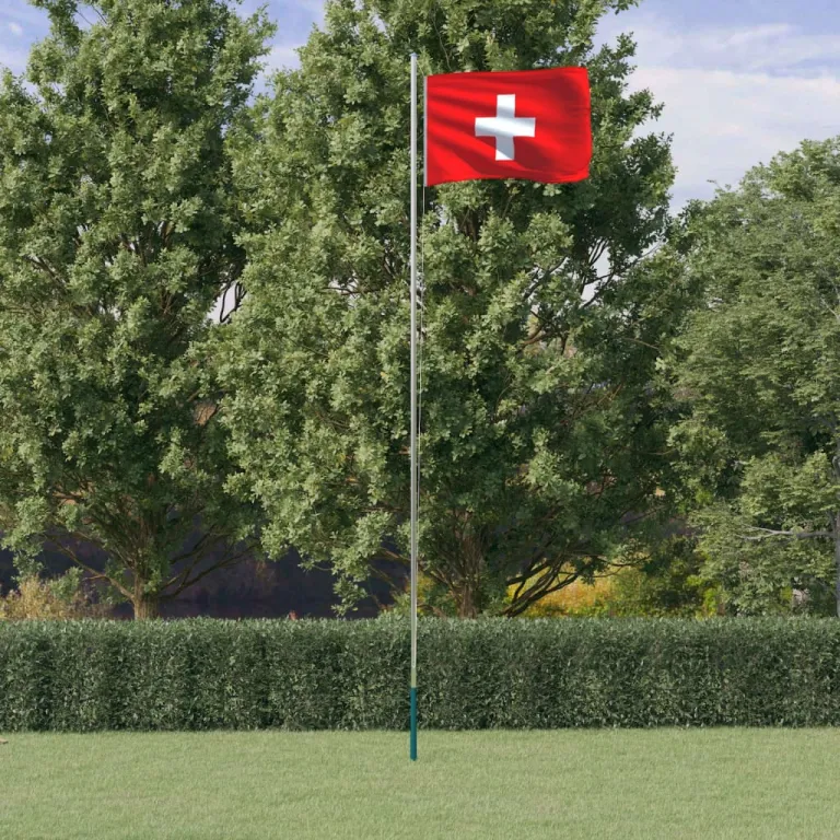 Schweizer Flagge mit Mast 6,23 m Aluminium Fahnenmast