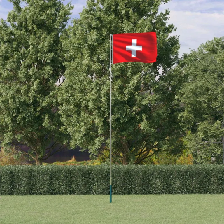 Schweizer Flagge mit Mast 5,55 m Aluminium Fahnenmast