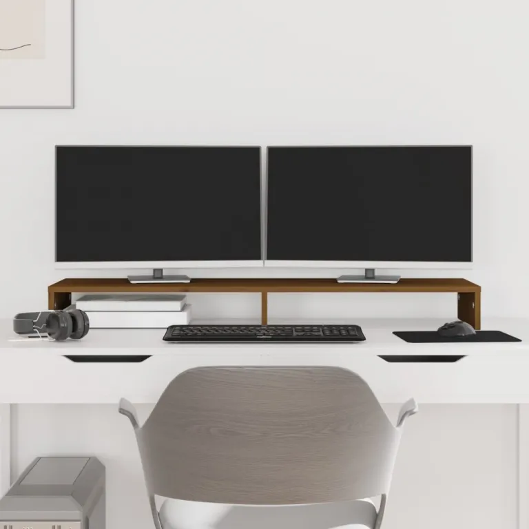Monitorstnder Honigbraun 100x27x10 cm Massivholz Kiefer Erhhung Bildschirm Tisch Home Office