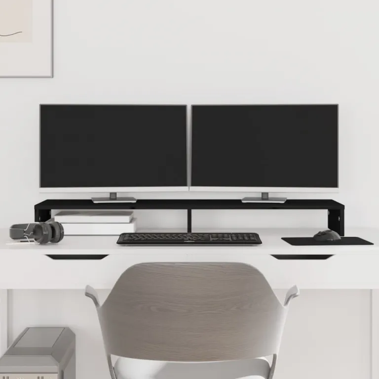 Monitorstnder Schwarz 100x27x10 cm Massivholz Kiefer Erhhung Bildschirm Tisch Home Office