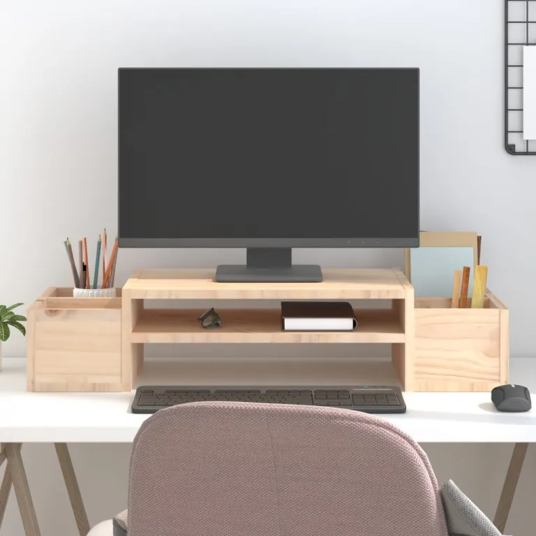Monitorstnder 70x27,5x15 cm Massivholz Kiefer Erhhung Bildschirm Tisch Home Office