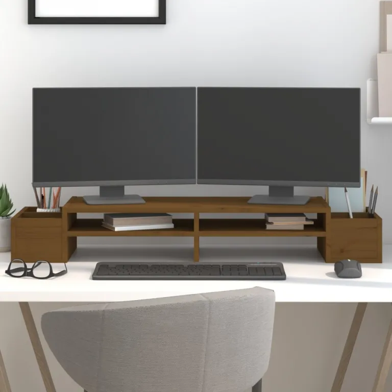 Monitorstnder Honigbraun 100x27,5x15 cm Massivholz Kiefer Erhhung Bildschirm Tisch Home Office